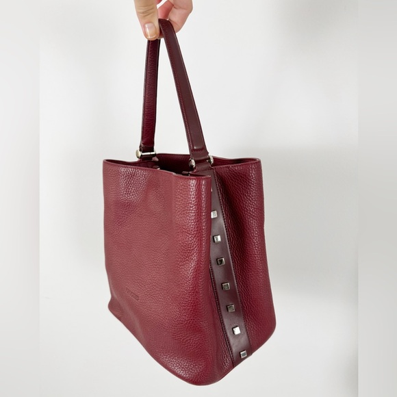 Puntotres leather bucket bag dark red studded made in spain handbag - Picture 1 of 14